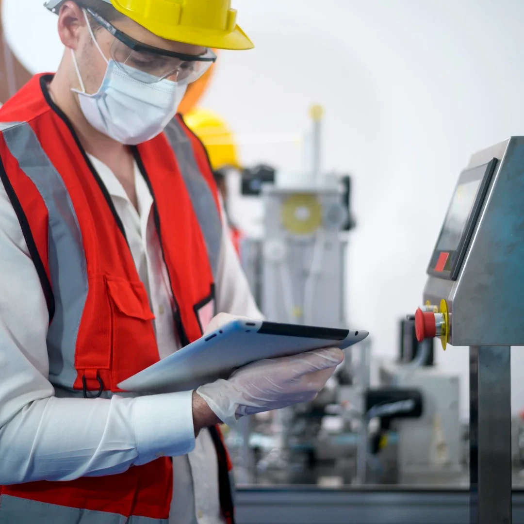 Tablet ile kontrol yapan iş güvenliği uzmanı